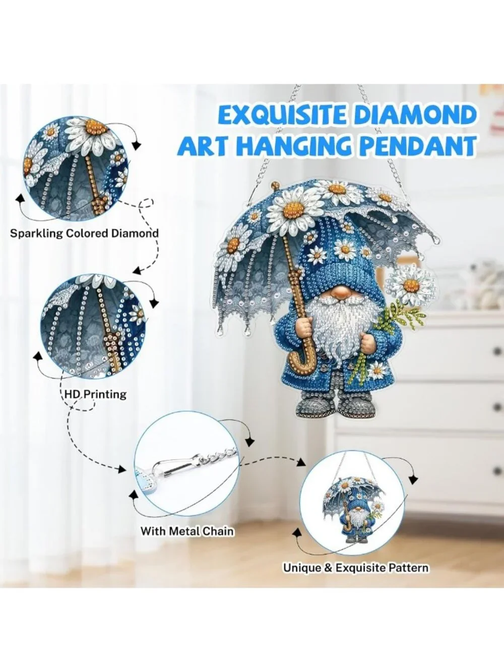 5D Diamond Art Gnome Hanging Kits - Special Shape Daisy Pendant Suncatchers for